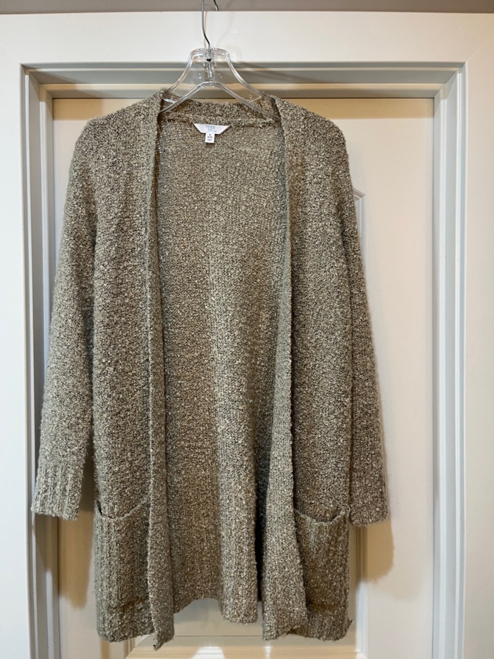 Time and Tru Open-Front Bouclé Cardigan Sweater - Taupe